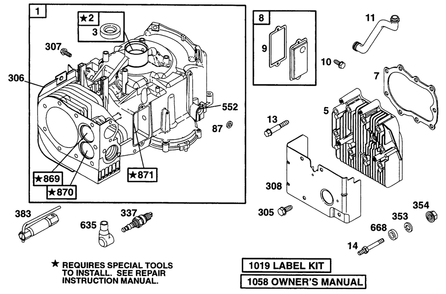 Cylinder, Head Diagram and Parts List for 28C707-0118-XX  Briggs and Stratton Engine